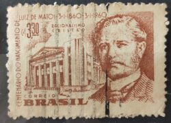 C 446 Selo Centenario Luiz de Matos Racionalismo Cristao Religiao Personalidade 1960 Circulado 4