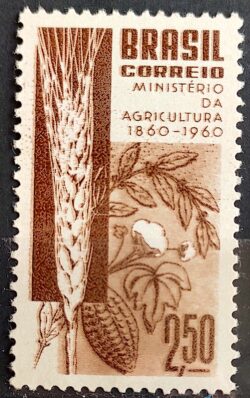C 450 Selo Centenario Ministerio da Agricultura Trigo Algodao Cacau 1960 1