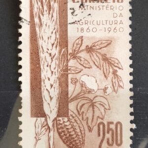 C 450 Selo Centenario Ministerio da Agricultura Trigo Algodao Cacau 1960 Circulado 4