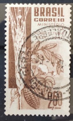 C 450 Selo Centenario Ministerio da Agricultura Cacau Algodao Milho 1960 Circulado 5