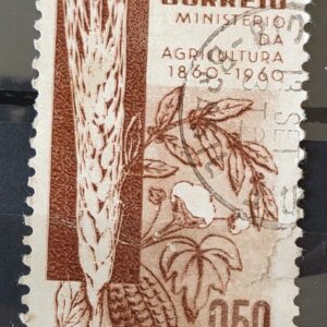C 450 Selo Centenario Ministerio da Agricultura Trigo Algodao Cacau 1960 Circulado 7
