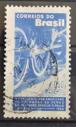 C 452 Selo Congresso Panamericano de Estradas de Ferro Trem 1960 Circulado 2
