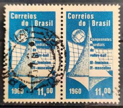 C 454 Selo Campeonato Mundial de Volei 1960 Dupla Circulado 1