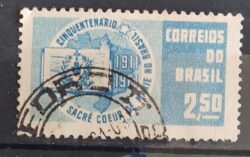 C 457 Selo Cinquentenario dos Colegios Sacre Coeur de Marie Educacao 1961 Circulado 5