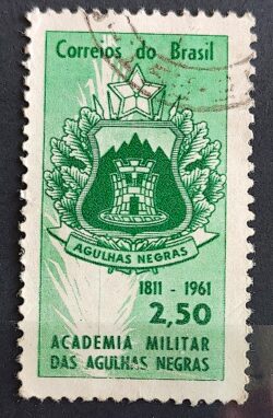 C 459 Selo Sesquicentenario da Academia Militar das Agulhas Negras Brasao 1961 Circulado 1