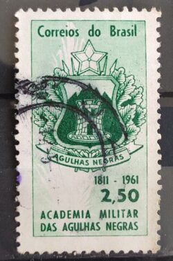C 459 Selo Sesquicentenario da Academia Militar das Agulhas Negras Brasao 1961 Circulado 2