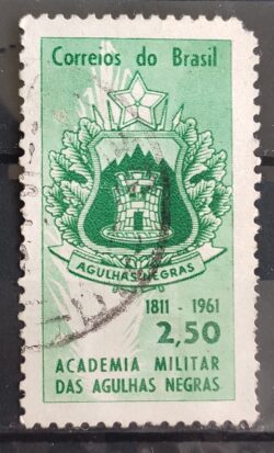 C 459 Selo Sesquicentenario da Academia Militar das Agulhas Negras Brasao 1961 Circulado 3