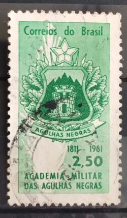 C 459 Selo Sesquicentenario da Academia Militar das Agulhas Negras Brasao 1961 Circulado 4