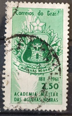 C 459 Selo Sesquicentenario da Academia Militar das Agulhas Negras Brasao 1961 Circulado 5