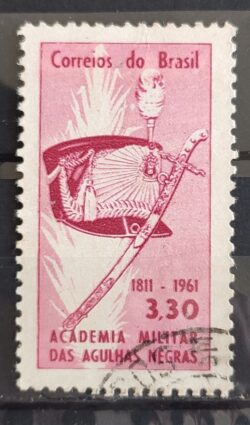 C 460 Selo Sesquicentenario da Academia Militar das Agulhas Negras Sabre Chapeu 1961 Circulado 2