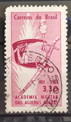 C 460 Selo Sesquicentenario da Academia Militar das Agulhas Negras Sabre Chapeu 1961 Circulado 3