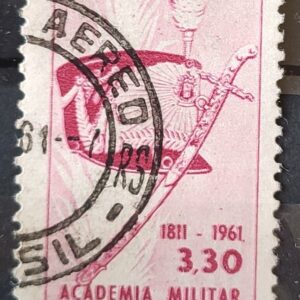 C 460 Selo Sesquicentenario da Academia Militar das Agulhas Negras Sabre Chapeu 1961 Circulado 4