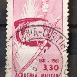C 460 Selo Sesquicentenario da Academia Militar das Agulhas Negras Sabre Chapeu 1961 Circulado 5
