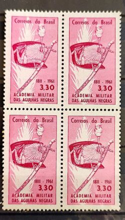 C 460 Selo Sesquicentenario da Academia Militar das Agulhas Negras Sabre Chapeu 1961 Quadra