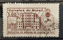 C 463 Selo Sesquicentenario Organizacao Arsenal de Guerra Militar Brasao 1961 Circulado 1