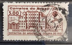 C 463 Selo Sesquicentenario Organizacao Arsenal de Guerra Militar Brasao 1961 Circulado 2