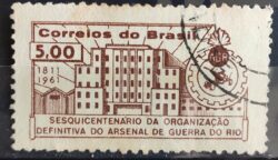 C 463 Selo Sesquicentenario Organizacao Arsenal de Guerra Militar Brasao 1961 Circulado 5