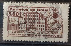 C 463 Selo Sesquicentenario Organizacao Arsenal de Guerra Militar Brasao 1961 Circulado 6