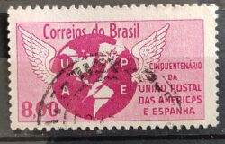 C 480 Selo Cinquentenario da Uniao Postal das Americas e Espanha Mapa Brasao Servico Postal 1962 Circulado 1