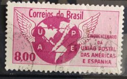 C 480 Selo Cinquentenario da Uniao Postal das Americas e Espanha Mapa Brasao Servico Postal 1962 Circulado 2