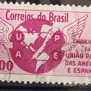 C 480 Selo Cinquentenario da Uniao Postal das Americas e Espanha Mapa Brasao Servico Postal 1962 Circulado 2