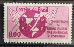 C 480 Selo Cinquentenario da Uniao Postal das Americas e Espanha Mapa Brasao Servico Postal 1962 Circulado 3