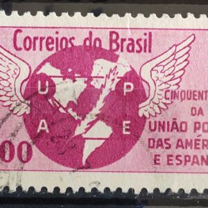 C 480 Selo Cinquentenario da Uniao Postal das Americas e Espanha Mapa Brasao Servico Postal 1962 Circulado 3
