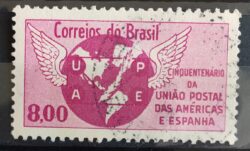 C 480 Selo Cinquentenario da Uniao Postal das Americas e Espanha Mapa Brasao Servico Postal 1962 Circulado 4