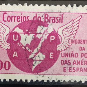 C 480 Selo Cinquentenario da Uniao Postal das Americas e Espanha Mapa Brasao Servico Postal 1962 Circulado 4