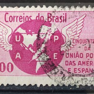 C 480 Selo Cinquentenario da Uniao Postal das Americas e Espanha Mapa Brasao Servico Postal 1962 Circulado 5