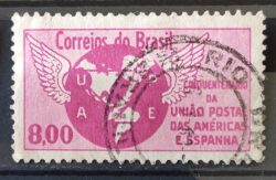 C 480 Selo Cinquentenario da Uniao Postal das Americas e Espanha Mapa Brasao Servico Postal 1962 Circulado 6