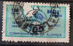 A 106 Selo Aereo Aniversario da Alianca para o Progresso Mapa 1966 Circulado 1