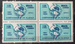 A 106 Selo Aereo Aniversario da Alianca para o Progresso Mapa 1966 Quadra
