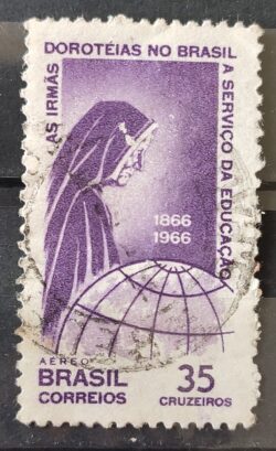 A 107 Selo Aereo Centenario da Congregacao das Irmas Doroteias no Brasil Religiao Mapa 1966 Circulado 1