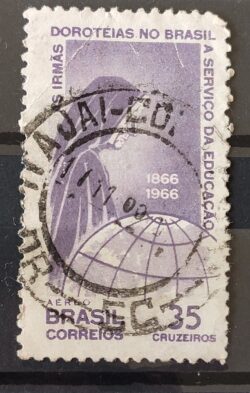 A 107 Selo Aereo Centenario da Congregacao das Irmas Doroteias no Brasil Religiao Mapa 1966 Circulado 2