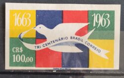 B 15 Selo do Bloco Tricentenario dos Correios do Brasil Servico Postal Pomba Ave Passaro 1963