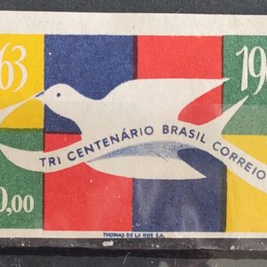 B 15 Selo do Bloco Tricentenario dos Correios do Brasil Servico Postal Pomba Ave Passaro 1963 1
