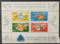 B 26 Bloco Divulgacao da Piscicultura e da Aquariofilia Peixe Cavalo Marinho Estrela Concha 1969 MH