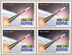 C 2822 Selo Relacoes Diplomaticas Russia Soyuz Foguete Espaco Bandeira 2009 Quadra