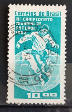 C 483 Selo Campeonato Mundial de Futebol Chile Mapa 1963 Circulado 3