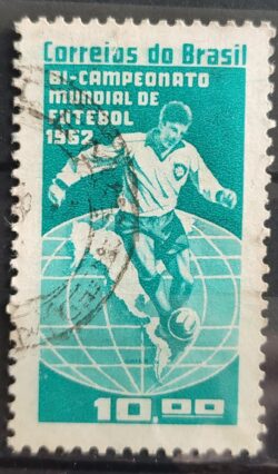 C 483 Selo Campeonato Mundial de Futebol Chile Mapa 1963 Circulado 4