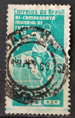 C 483 Selo Campeonato Mundial de Futebol Chile Mapa 1963 Circulado 6