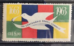C 484 Selo Tricentenario dos Correios do Brasil Servico Postal Pomba Ave Passaro 1963 1