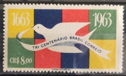C 484 Selo Tricentenario dos Correios do Brasil Servico Postal Pomba Ave Passaro 1963 2