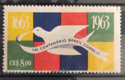 C 484 Selo Tricentenario dos Correios do Brasil Servico Postal Pomba Ave Passaro 1963 3
