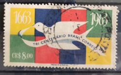 C 484 Selo Tricentenario dos Correios do Brasil Servico Postal Pomba Ave Passaro 1963 Circulado 3