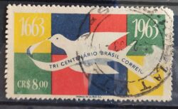 C 484 Selo Tricentenario dos Correios do Brasil Servico Postal Pomba Ave Passaro 1963 Circulado 4