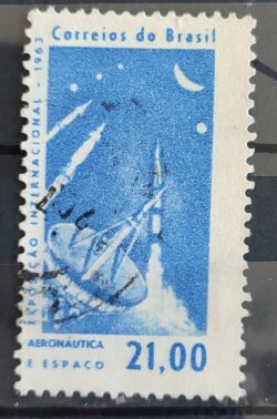C 485 Selo Exposicao Internacional Aeronautica e Espaco Foguete Comunicacao 1963 Circulado 1