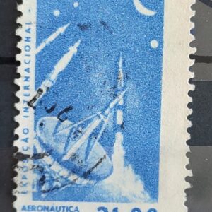 C 485 Selo Exposicao Internacional Aeronautica e Espaco Foguete Comunicacao 1963 Circulado 1