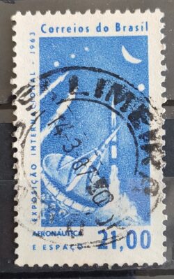C 485 Selo Exposicao Internacional Aeronautica e Espaco Foguete Comunicacao 1963 Circulado 3